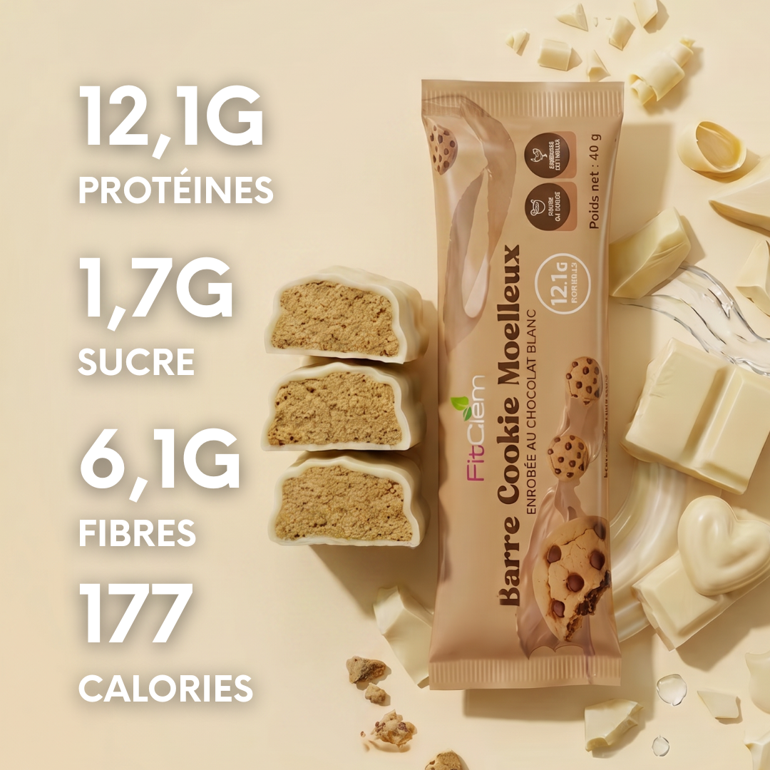 Barre Cookie Moelleux Chocolat Blanc | 12g en Protéines