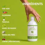 Principaux ingrédients : thé vert, guarana, fenouil, marc de raisin, reine des prés et pédoncule de cerise.
