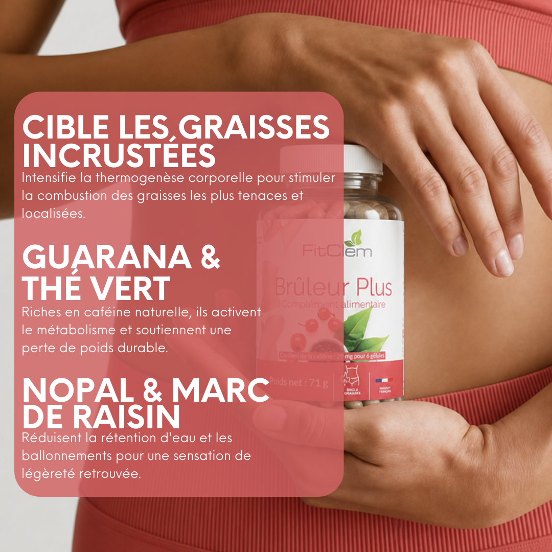 Brûleur Plus est présenté pour cibler les graisses incrustées, stimuler le métabolisme et réduire la rétention d’eau et les ballonnements.