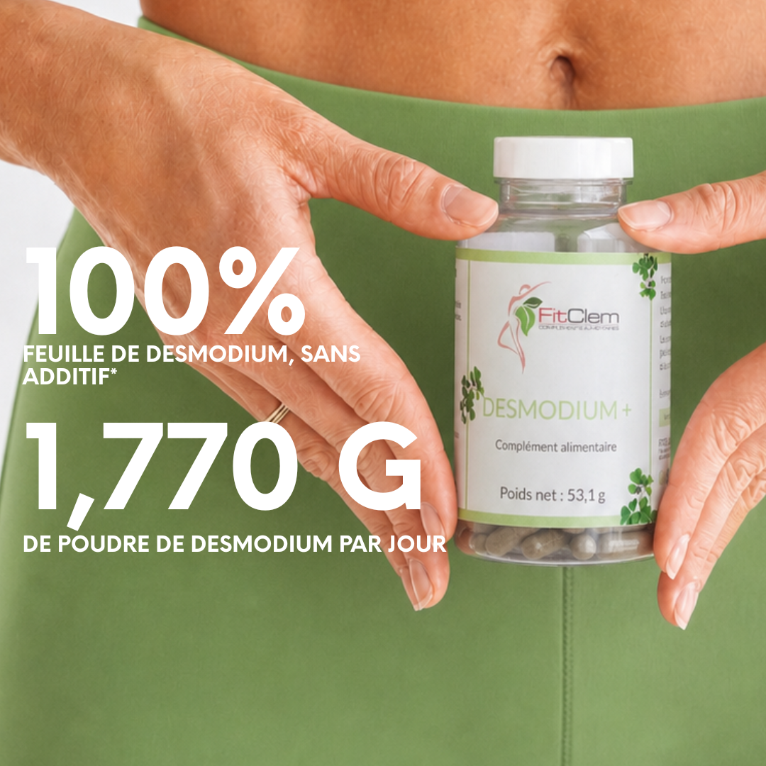 Desmodium+ composé à 100 % de poudre de feuille de desmodium, avec 1,770 g de desmodium par dose journalière.