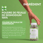 Ingrédient unique : poudre de feuille de desmodium, présentée pour soutenir la fonction hépatique et l’élimination des toxines.