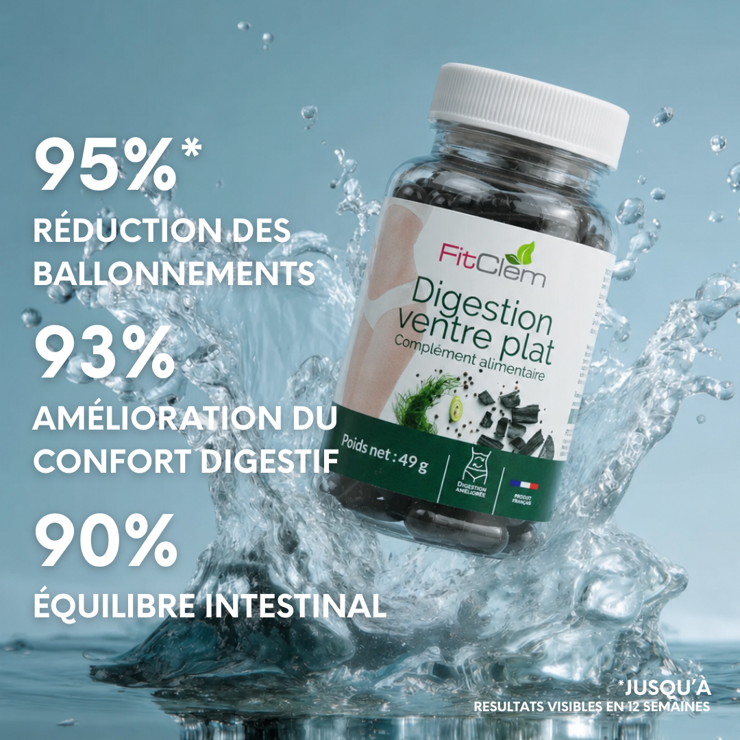 Résultats annoncés jusqu’à 12 semaines : réduction des ballonnements de 95 %, amélioration du confort digestif de 93 % et de l’équilibre intestinal de 90 %.