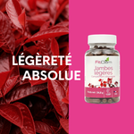 Flacon de Jambes Légères FitClem accompagné de feuilles de vigne rouge et de la mention « Légèreté absolue ».