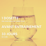 Conseil d’utilisation : diluer une dosette par jour dans un verre d’eau, avant l’entraînement ; un pot correspond à 33 jours de cure.