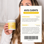 Deux avis clients cinq étoiles sur la L-Carnitine FitClem, évoquant un gain d’énergie et une utilisation pendant les séances de sport.
