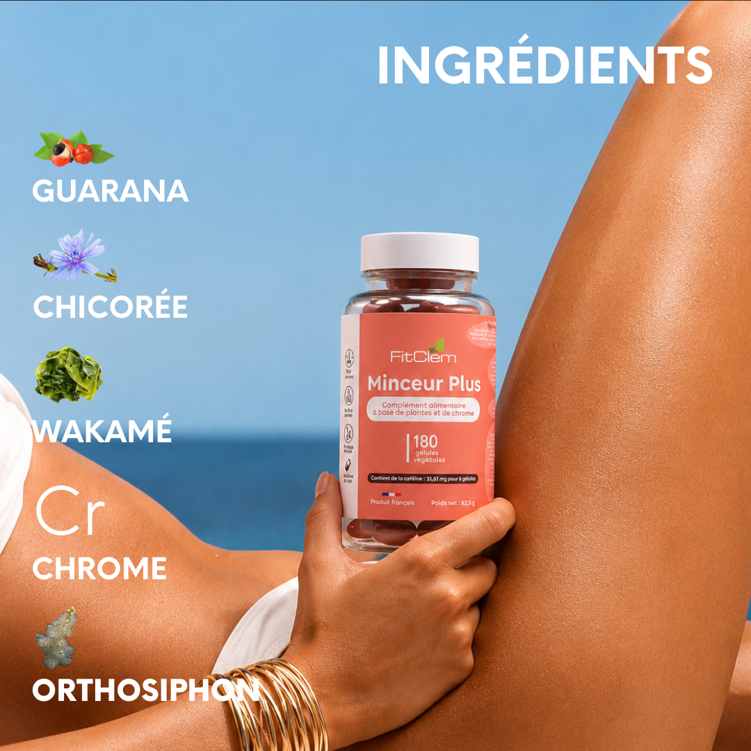 Principaux ingrédients de Minceur Plus : guarana, chicorée, wakamé, chrome et orthosiphon.