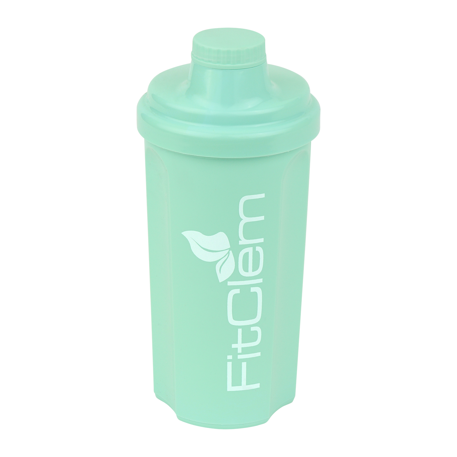 Shaker FitClem bleu pastel avec couvercle à vis et logo FitClem.