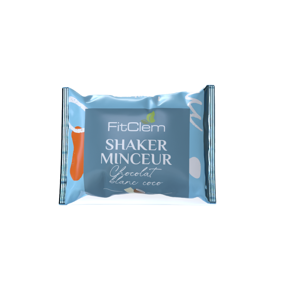Sachet de Shaker Minceur FitClem saveur chocolat blanc coco, substitut de repas de 60 g.