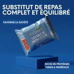 Shaker Minceur Chocolat Blanc Coco présenté comme un substitut de repas complet et équilibré, riche en protéines, fibres et minéraux et favorisant la satiété.