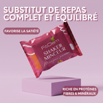 Shaker Minceur Mangue Passion présenté comme un substitut de repas complet et équilibré, riche en protéines, fibres et minéraux et favorisant la satiété.