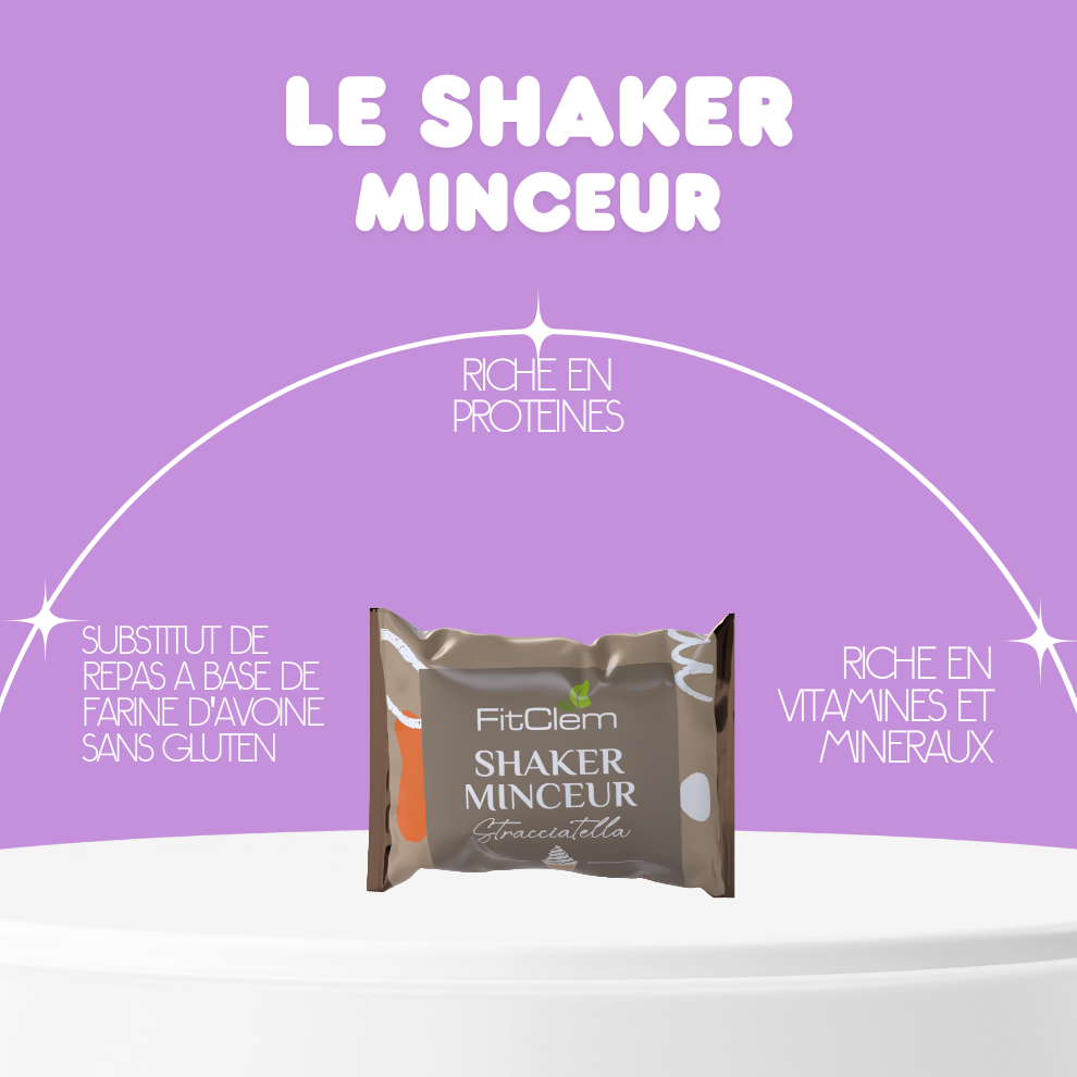 Shaker Minceur Stracciatella riche en protéines, vitamines et minéraux, à base de farine d’avoine sans gluten.