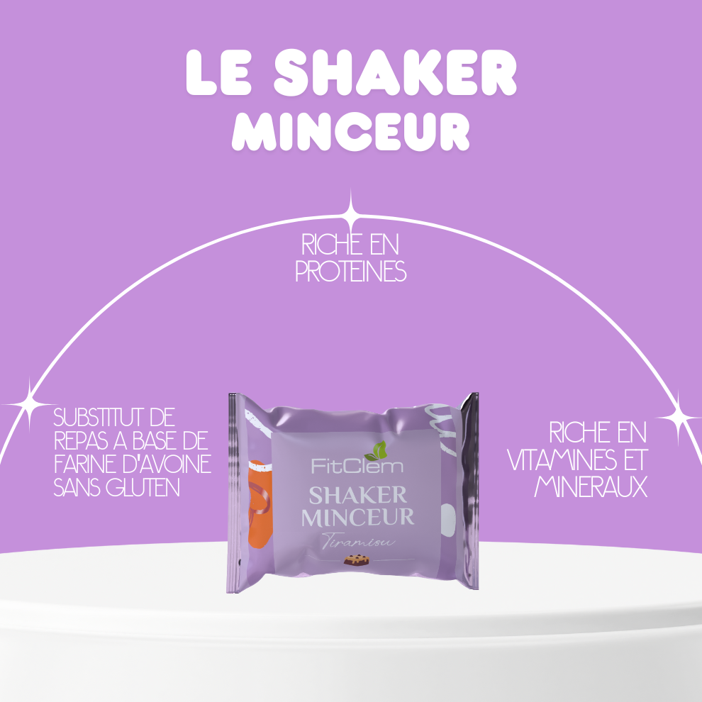 Shaker Minceur Tiramisu riche en protéines, vitamines et minéraux, à base de farine d’avoine sans gluten.