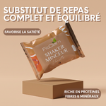 Shaker Minceur Vanille présenté comme un substitut de repas complet et équilibré, riche en protéines, fibres et minéraux et favorisant la satiété.