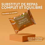 Shaker Minceur Velouté de Potiron présenté comme un substitut de repas complet et équilibré, riche en protéines, fibres et minéraux et favorisant la satiété.