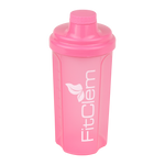 Shaker FitClem rose pastel avec couvercle à vis et logo FitClem.