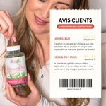 Deux avis clients cinq étoiles, dont un témoignage déclarant une perte de 2,5 kg en un mois.